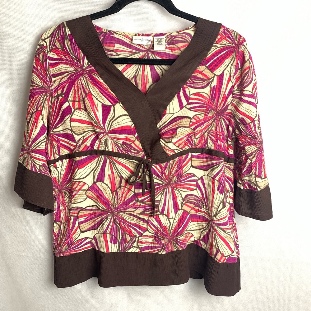 Jaclyn Smith 100% Rayon Tie Front Blouse size M